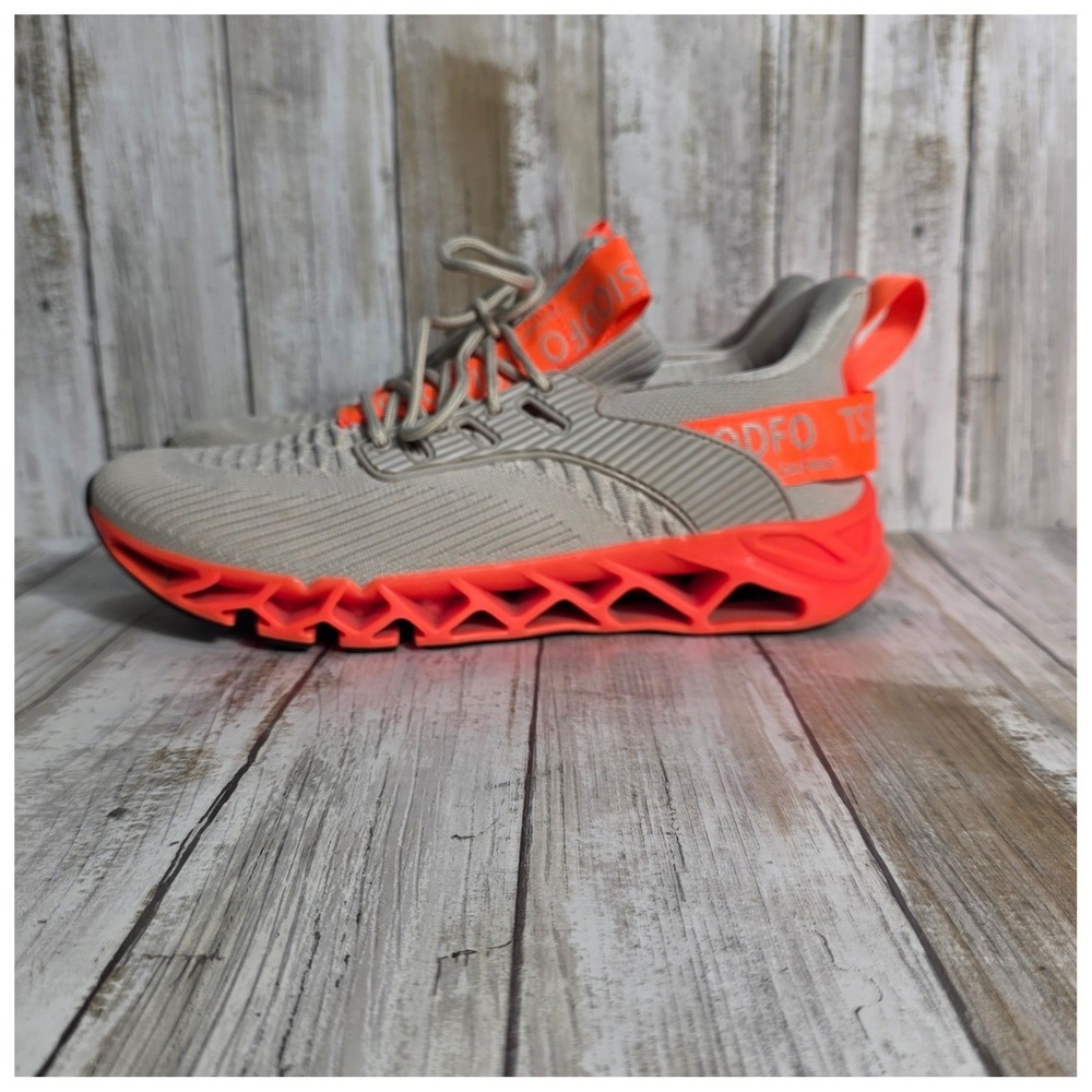 SIODFO Men's Blade Running Shoes Beige Neon Orange Knit Sneakers Size 39 US 8.5 - Picture 6 of 8